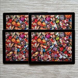 Set of 4 Christopher Radko Kaleidoscope Placemats Home for the Holiday Cork Back